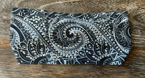 Black Paisley Bling Stretchy Headband