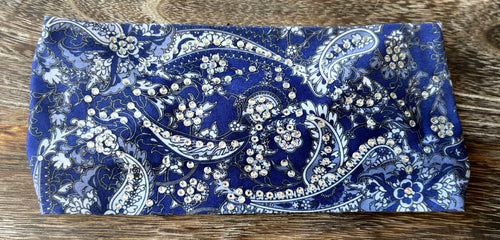 Navy Paisley Bling Stretchy Headband