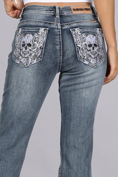 Skull Roses Bling Boot Cut Jean