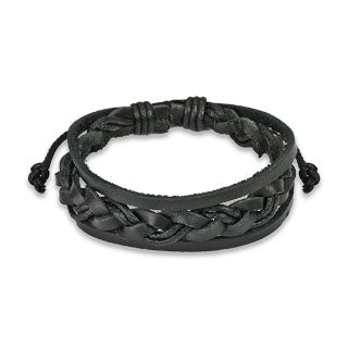 Black Multistrand Tie Leather Bracelet