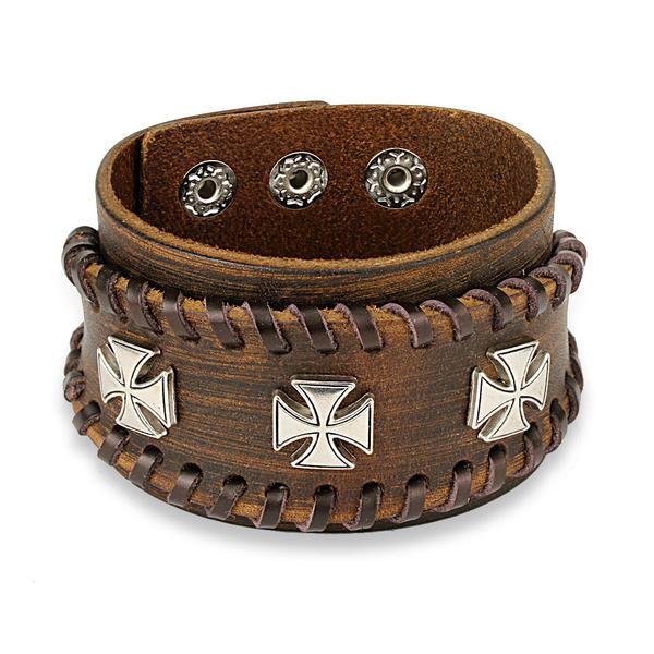 Iron Cross Adjustable Leather Bracelet