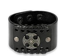 Center Celtic Cross Adjustable Leather Bracelet