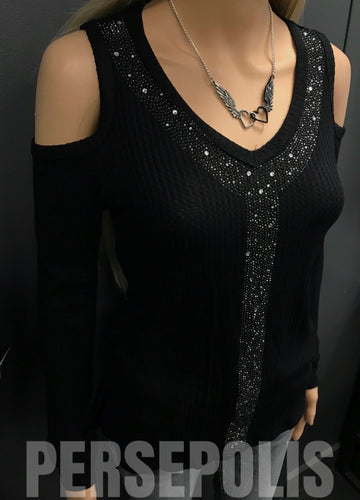 Little Bling Cold Shoulder Top