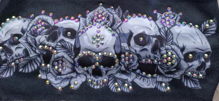 Skull n Roses Bling Stretchy Headband