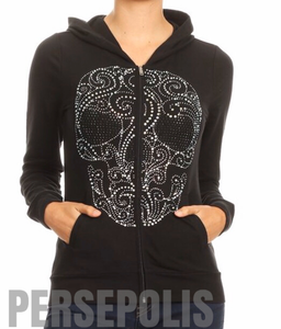 Sugar Skull Bling Zippered Hoodie