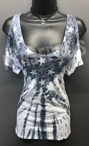 Navy Stars Cold Shoulder Tee