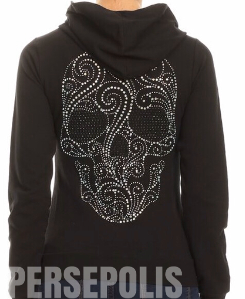 Sugar Skull Bling Zippered Hoodie