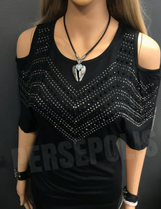 Bombshell Cold Shoulder Bling Tee
