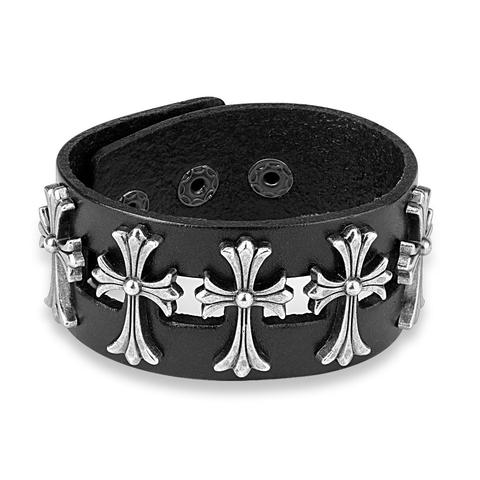 Celtic Cross Adjustable Leather Bracelet